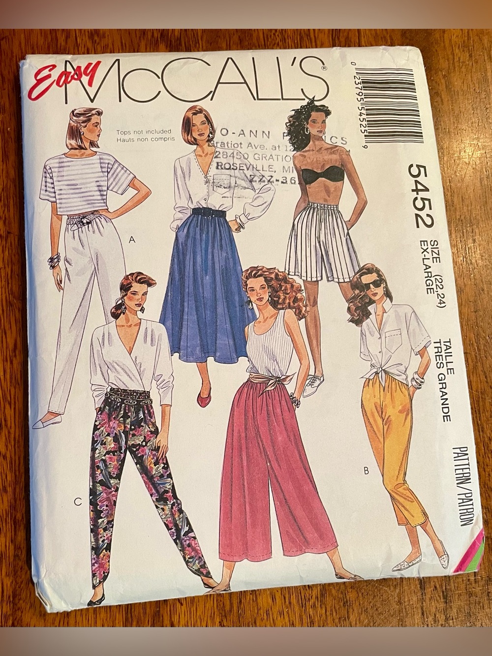 McCalls #5452 1991 Misses’ Skirt Split Skirt Pants Vintage Sizes 6-24 XL FF